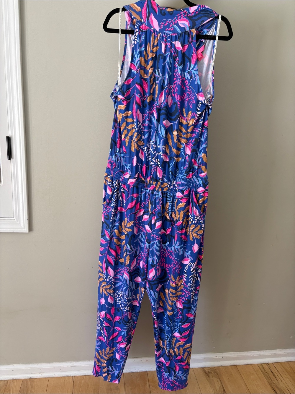Lilly Pulitzer Blue Floral One-Piece Romper with Pink and Tan Leaves